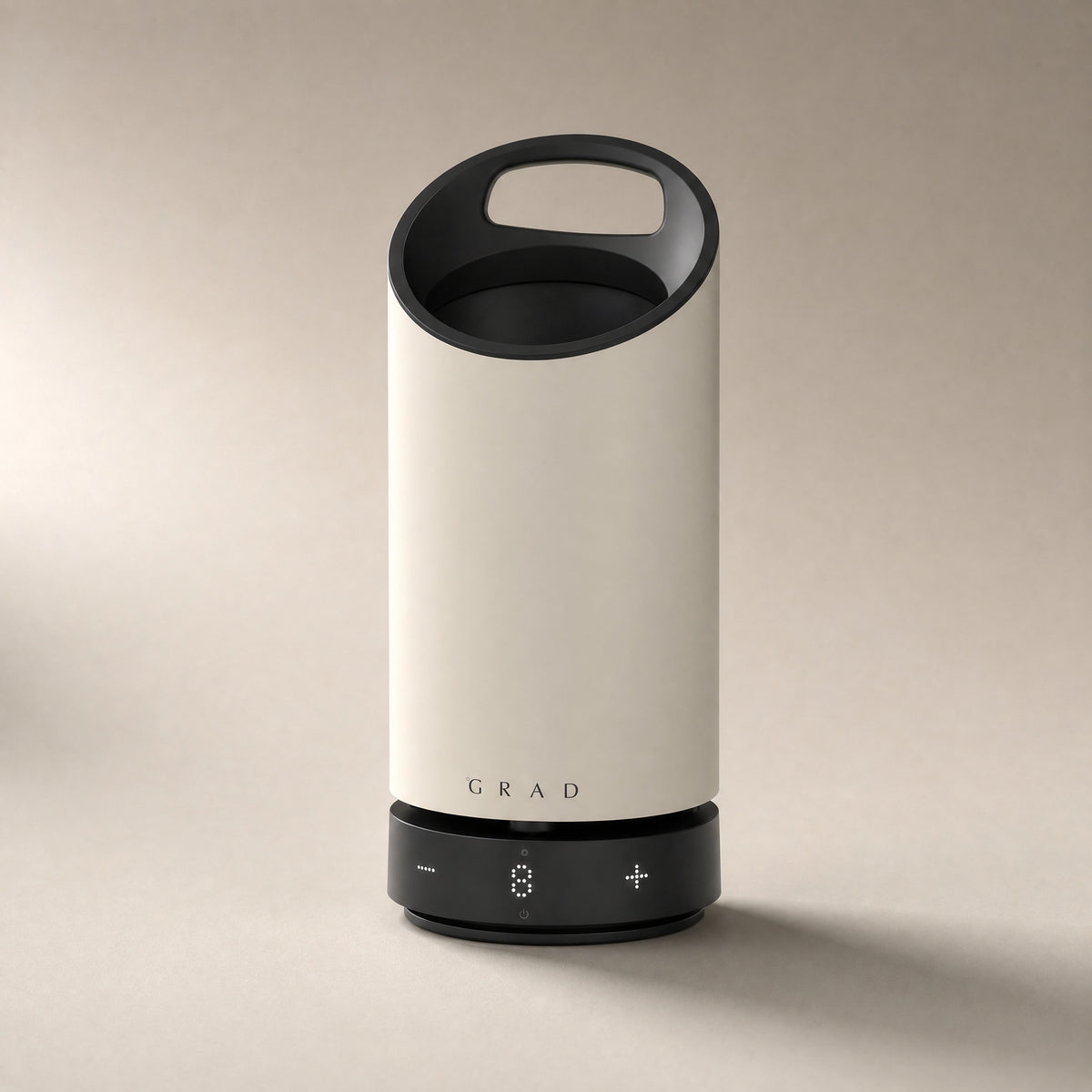 GRAD No.1 off-white portable wine cooler chilling a bottle of white wine on a table