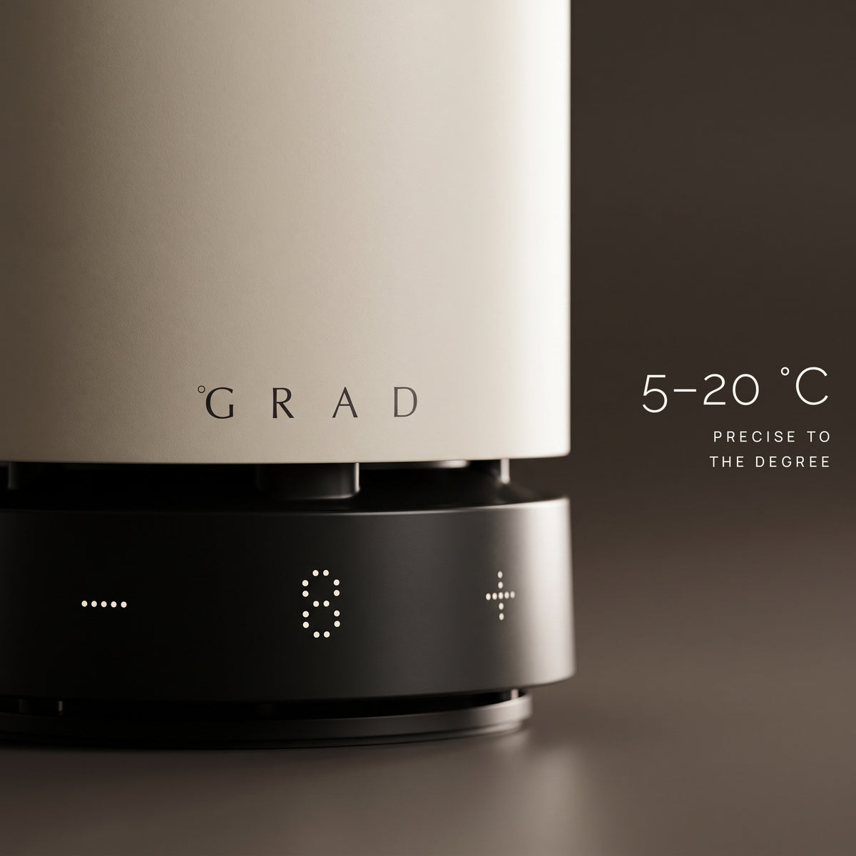 Setting the exact serving temperature between 5 and 20°C on the GRAD No.1 off-white wine cooler